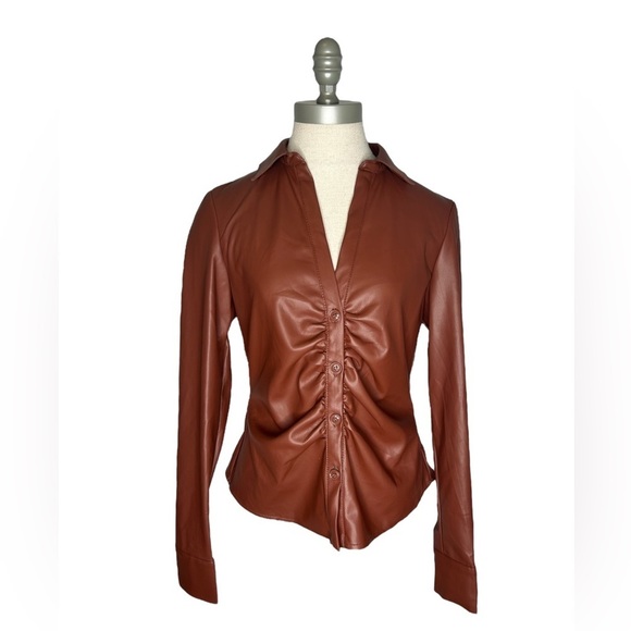 House of Harlow 1960 Tops - House of Harlow 1960 Cinnamon Vegan Leather Long Sleeve Button Blouse Small
